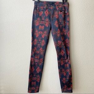 7FAM Womens Floral Rose Print Skinny Leg Pants Size 26